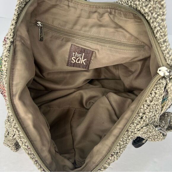 THE SAK Voyager Crochet Gray Stripped Belle Shoulder Tote Bohemian Medium Bag - Picture 12 of 12